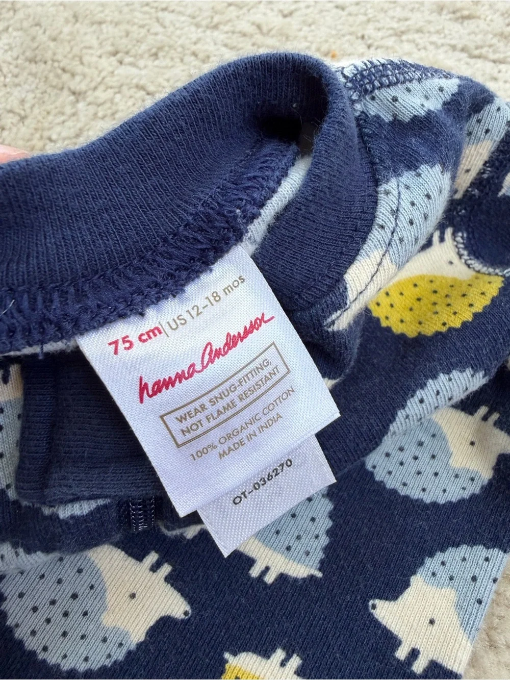 Hanna Andersson Size 75, 12-18 Months Blue Hedgehog Full Zip Sleeper Pajamas